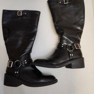 Women's Black Leather‎ Combat Boots